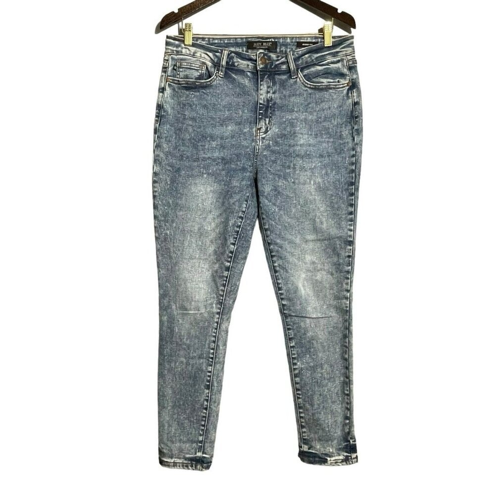 Judy Blue Skinny Fit Slim Jeans Women Size 13/31 Fade Wash Distressed Moto Biker